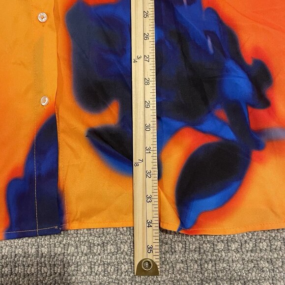 Fashion Nova Shirt Women's Size 3X Plus Button Down Orange Blue Fiery Oversized - Picture 6 of 7